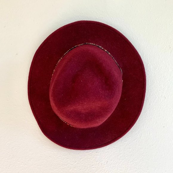 Burgundy Wide Brimmed Wool Felt Hat - Picture 7 of 7